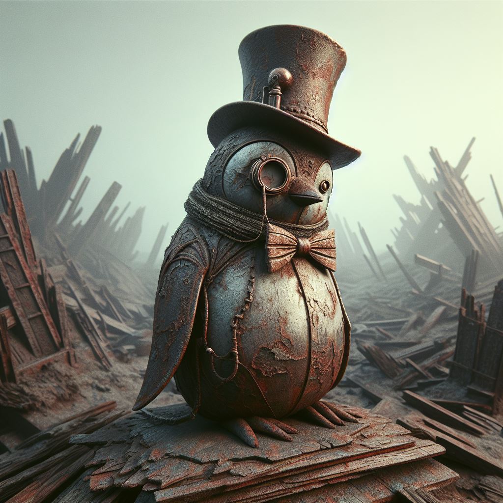 Rusty penguin. Created by DALL·E 3.